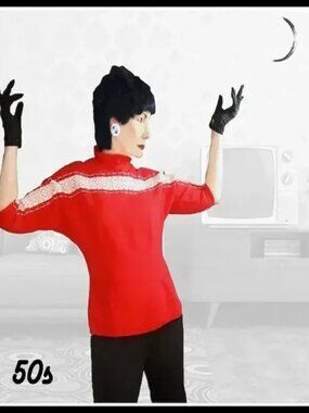 Vintage Dolman Top Red White with Silver, Festive 50s Holiday Woven Cotton VFG